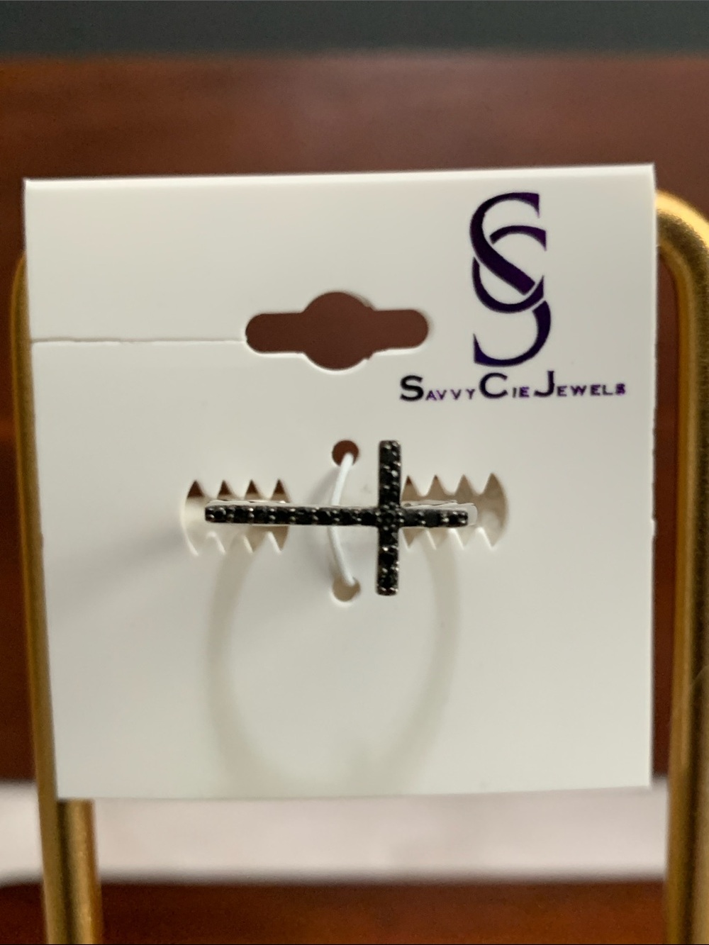 NWT Savvy Cie Jewels 925 Black Diamond cross ring size 7